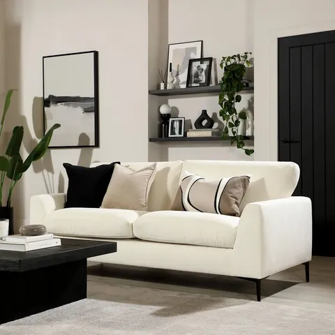 BOXED LEXI 3 SEATER SOFA, CREAM HOUSE PLUSH FABRIC