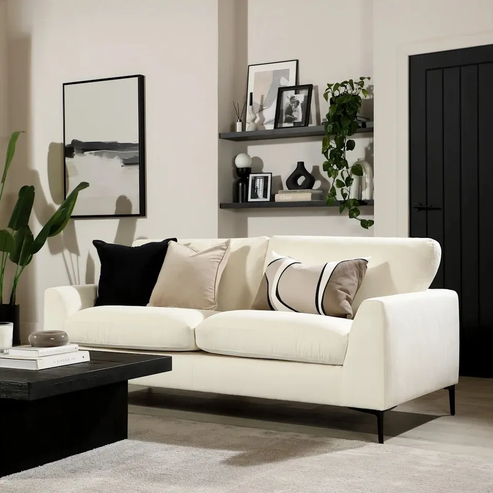 BOXED LEXI 3 SEATER SOFA, CREAM HOUSE PLUSH FABRIC