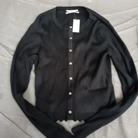 ANTHROPOLOGIE WOMEN'S KNIT CARDIGAN – BLACK, RIBBED KNIT, BUTTON-FRONT, SIZE L