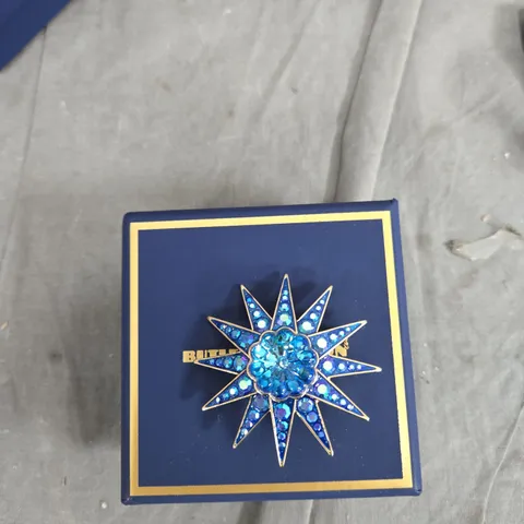 BUTLER & WILSON STARBURST CRYSTAL BROOCH – BLUE, BOXED