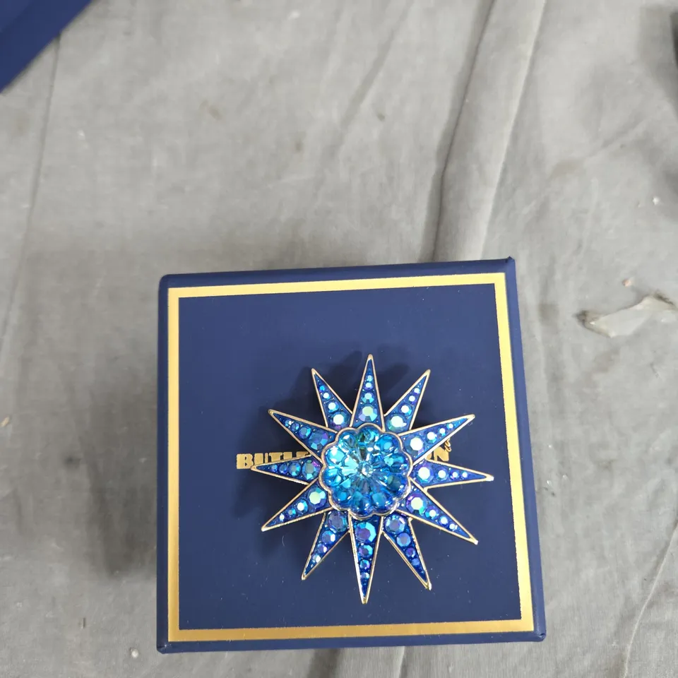 BUTLER & WILSON STARBURST CRYSTAL BROOCH – BLUE, BOXED