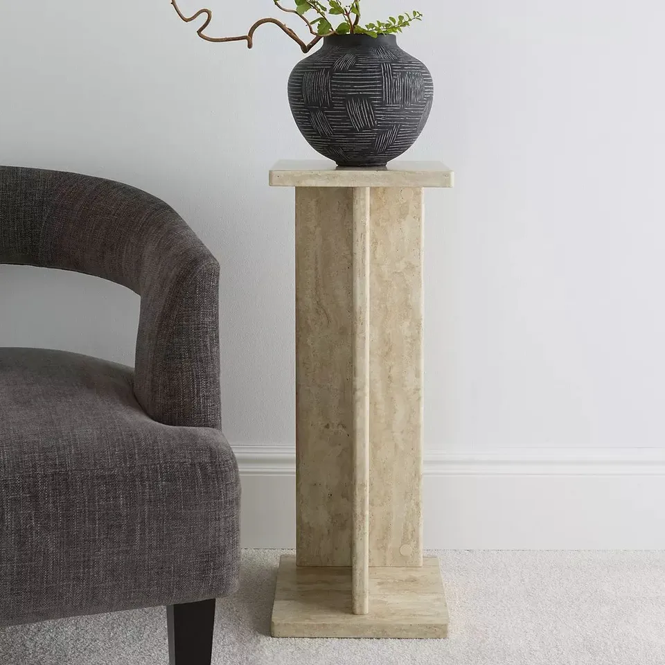 BOXED BLOC STONE EFFECT PEDESTAL TABLE - NATURAL (1 BOX)