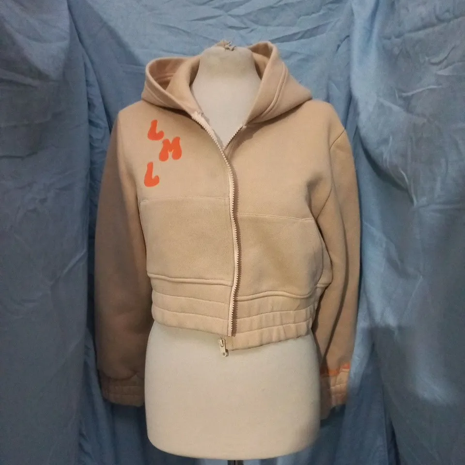 LITTLE MISS LABEL BEIGE CROPPED ZIP HOODIE WITH HOOD AND POCKETS SIZE XXL
