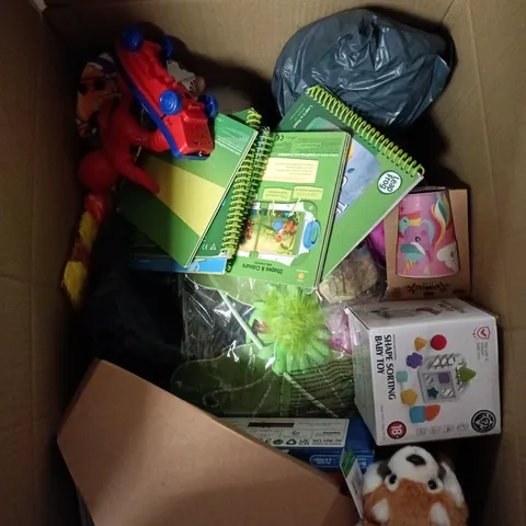 LARGE QUANTITY OF ASSORTED TOYS AND GAMES TO INCLUDE - TEDDIES, LEAP FROG AND SPIDERMAN