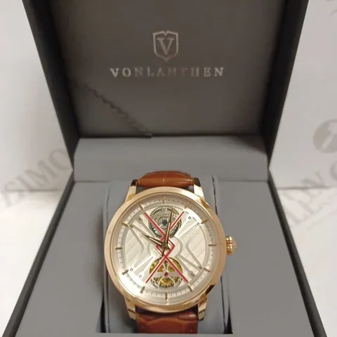VONLANTHEN PART SKELETON CHRONOGRAPH WATCH WITH LEATHER STRAP