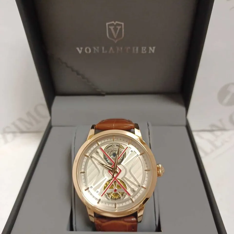 VONLANTHEN PART SKELETON CHRONOGRAPH WATCH WITH LEATHER STRAP
