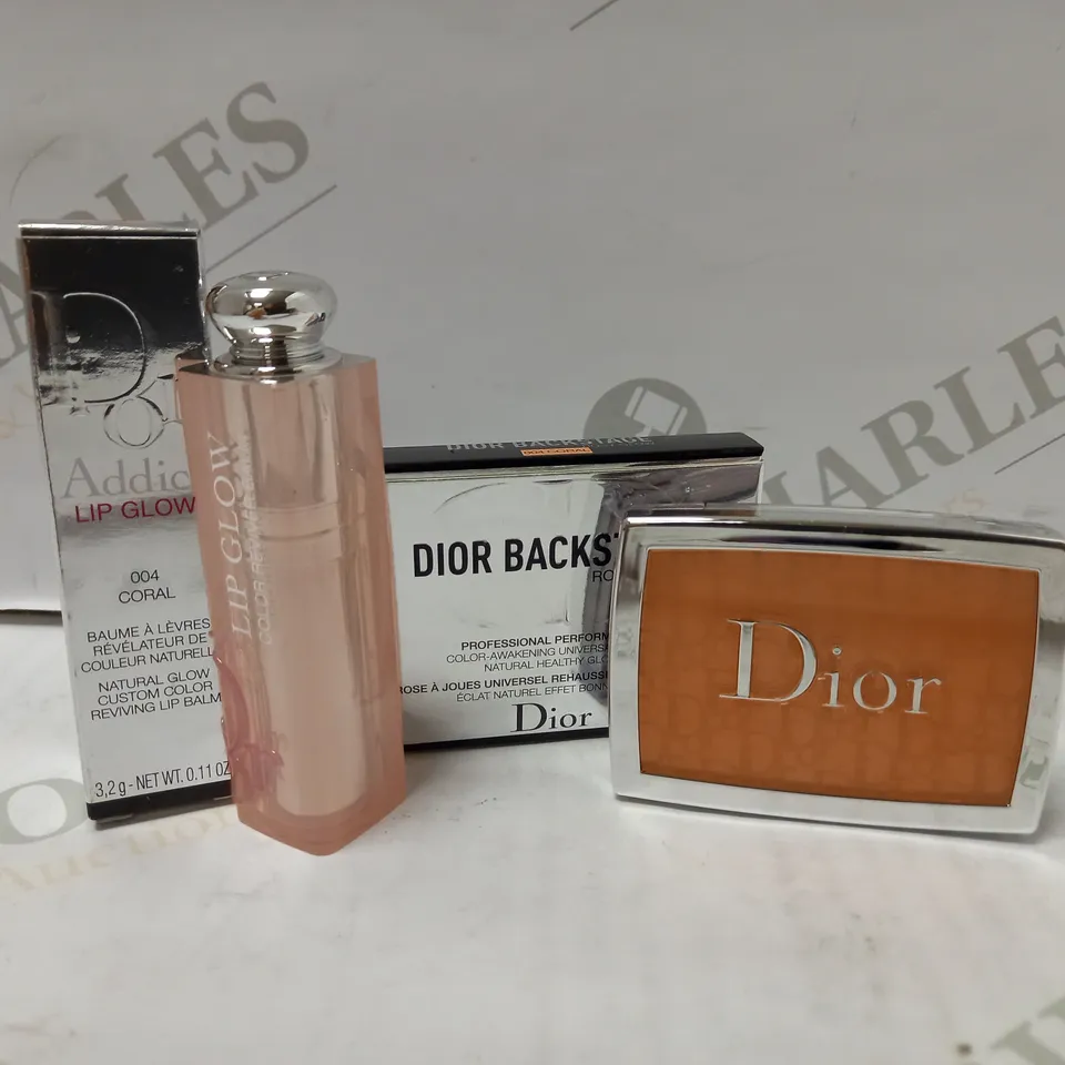 LOT OF 2 DIOR ADDICT LIP GLOW REVIVING LIP BALM #004 & BACKSTAGE ROSY GLOW BLUSH #004 CORAL