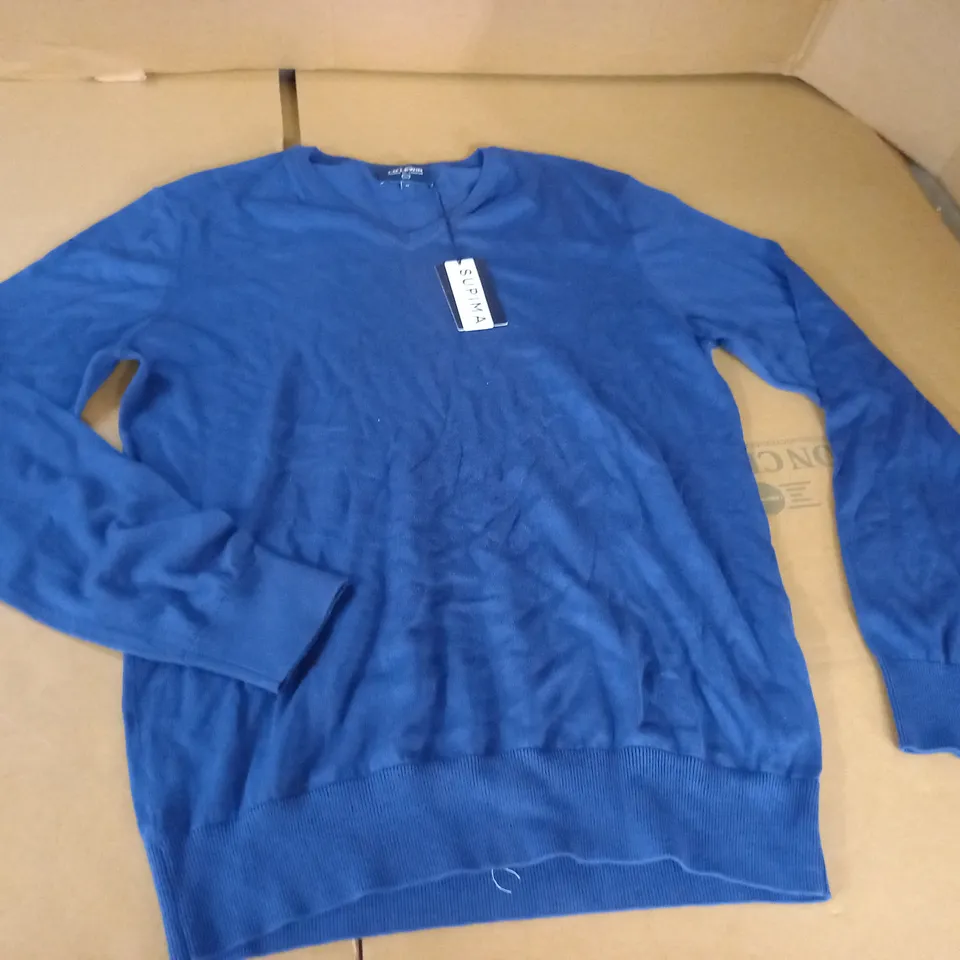 T.M.LEWIN BLUE V-NECK JUMPER - M