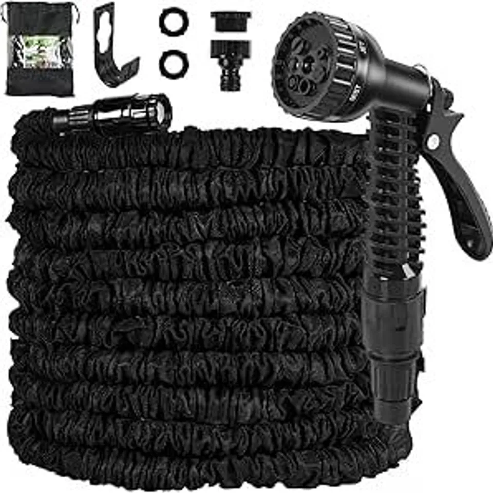 BOX CONTAINING APPROXIMATELY 24 GRANDMA SHARK GARDEN HOSE 15M, 50 FT HOSE PIPES WITH 7 MODES WATER SPRAY GUN - BLACK 