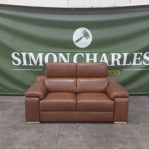 QUALITY DESIGNER ITALIAN MADE RICCARDO 2 SEATER LEATHER SOFA - BRANDY
