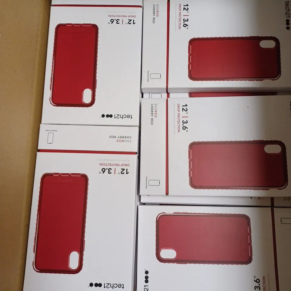 BOX OF 87 TECH21 CHERRY RED EVOROX PHONE PROTECTION CASES FOR IPHONE XS MAX