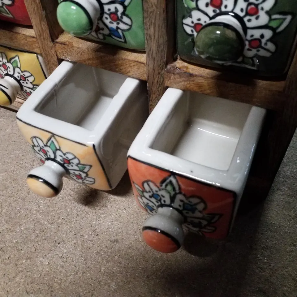 BOXED CAYDREN COUNTERTOP CERAMIC SPICE JAR & RACK SET