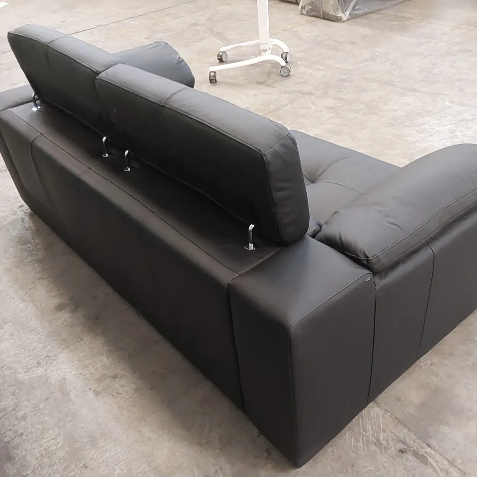 DESIGNER 3 SEATER FAUX LEATHER SOFA WITH ADJUSTABLE HEADRESTS - BLACK