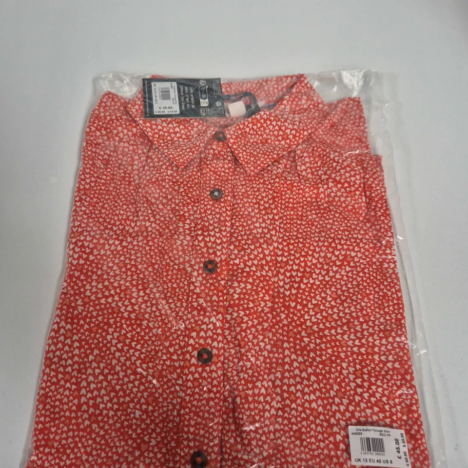 WHITE STUFF ORLA BUTTON-THROUGH SHIRT – RED HEART PRINT, UK 12