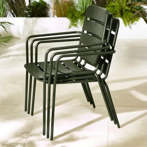 BOXED LEROS SET OF 3 OUTDOOR METAL DINING CHAIRS - GREEN