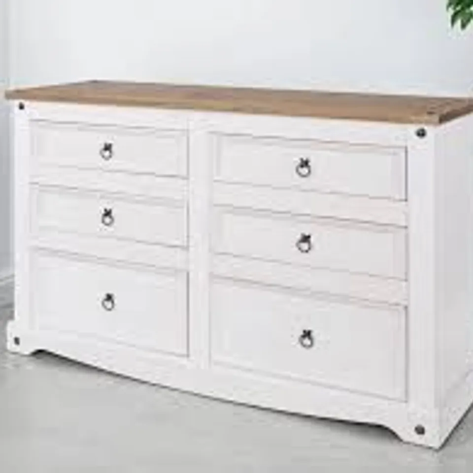 BOXED CORONA, 3+3 DRAWER WIDE CHEST - WHITE (2 BOXES)