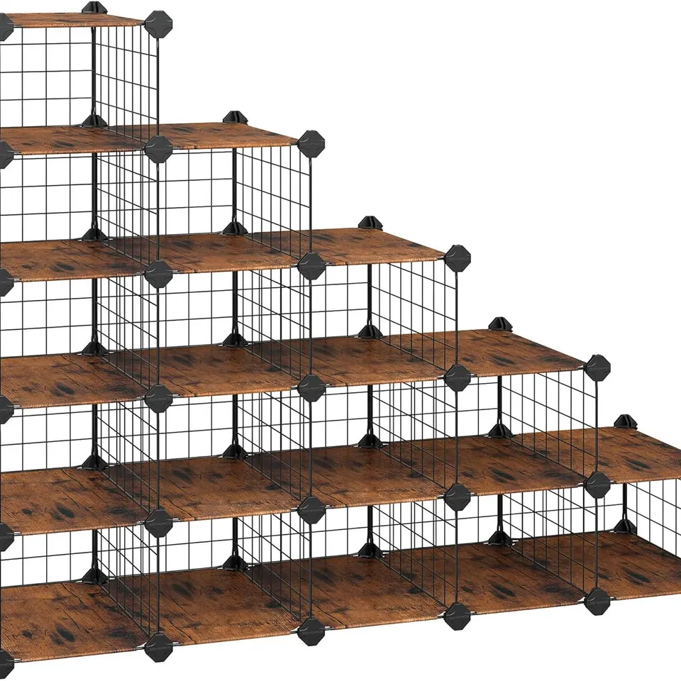 BOXED SONGMICS INTERLOCKING SHOE RACK, 15-SLOT MODULAR SHOE ORGANISER - RUSTIC BROWN/BLACK 