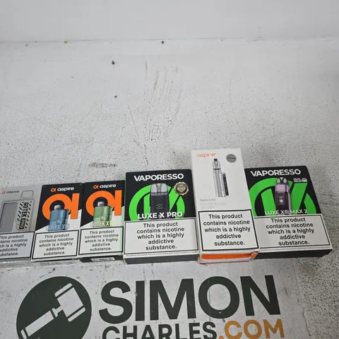 APPROXIMATELY 20 ASSORTED E-CIG PRODUCTS AND ACCESSORIES TO INCLUDE VAPORESSO, ASPIRE ETC