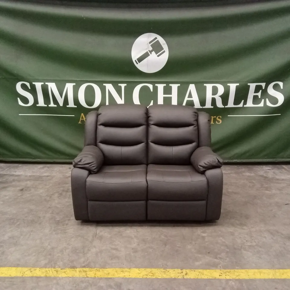 ROTHBURY LUXURY FAUX LEATHER HIGH BACK 2 SEATER MANUAL RECLINER SOFA - CHARCOAL RRP £629