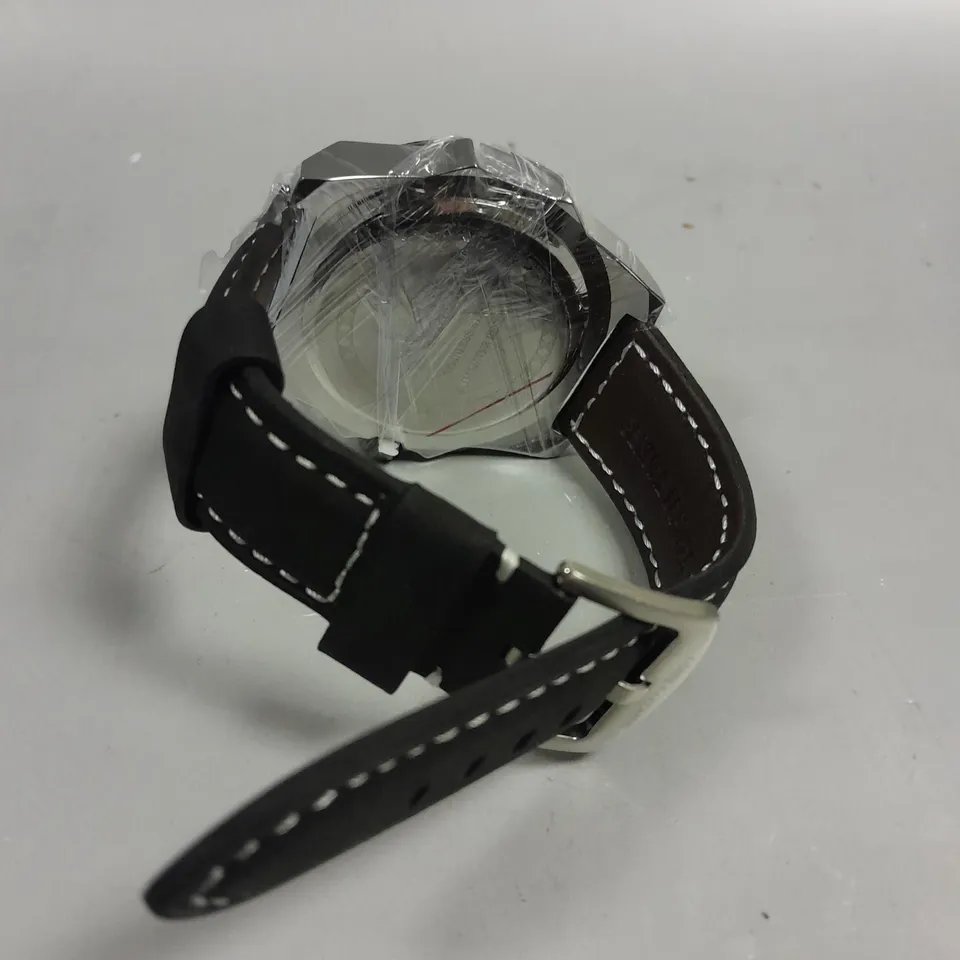 MENS LOUIS LACOMBE CHRONGRAPH WATCH – 3 SUB DIALS – SILVER COLOUR CASE – LEATHER STRAP