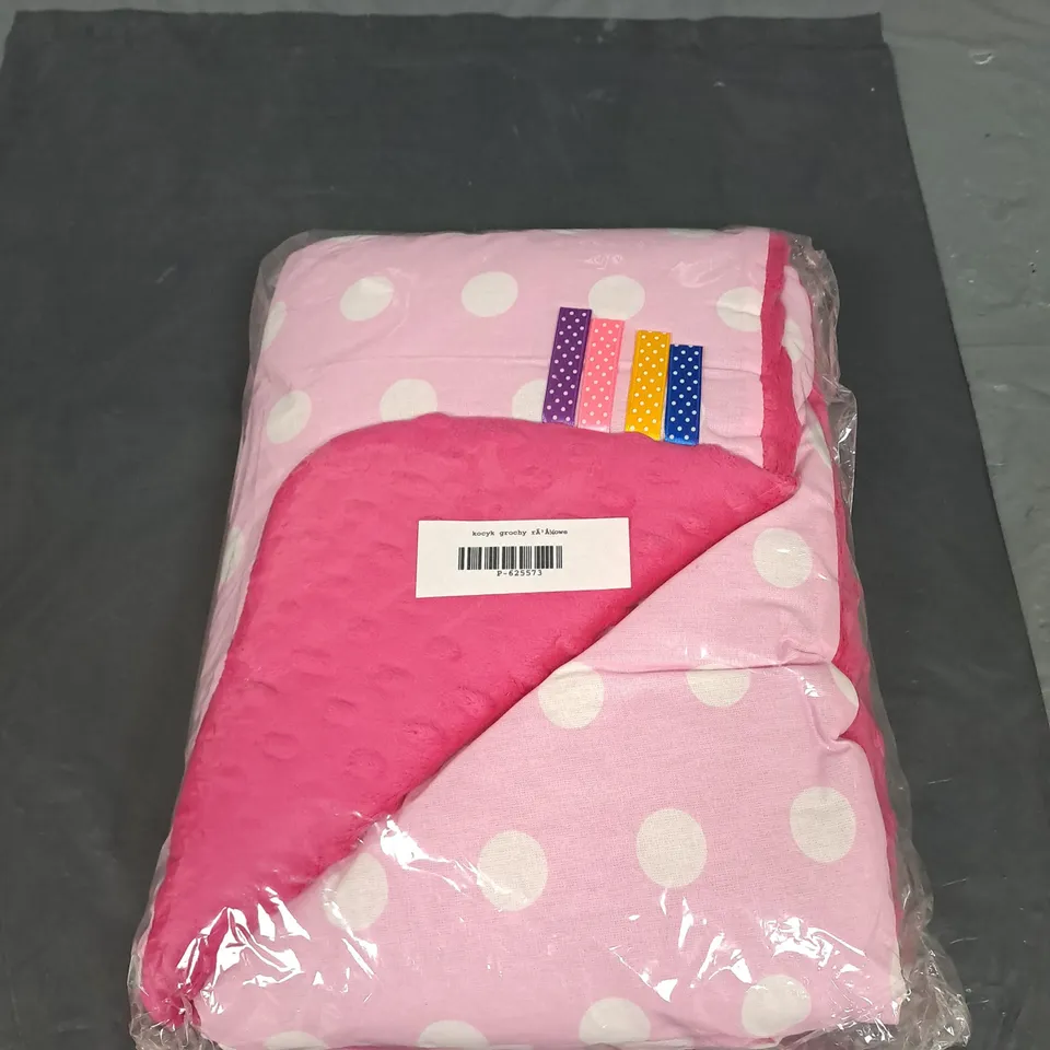 BOX OF APPROXIMATELY 7 BABY BLANKETS - PINK POLKA DOTS