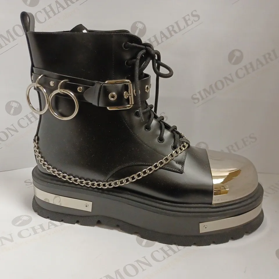 KOI VEGAN BORIN MEN'S HARDWARE PLATFORM BOOTS - SIZE 10