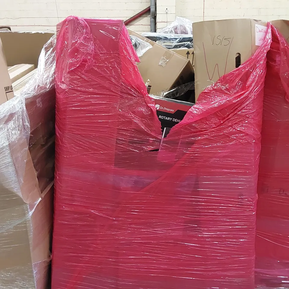 PALLET OF ASSORTED ITEMS INCLUDING: OFFICE CHAIR, ROTARY DEHUMIDIFIER, ELECTRIC BLANKET, PET BED, TORTILLA WARMER