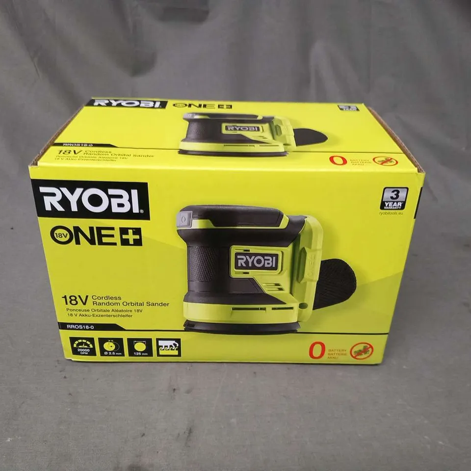 BOXED RYOBI ONE 18V CORDLESS RANDOM ORBITAL SANDER RROS18-0