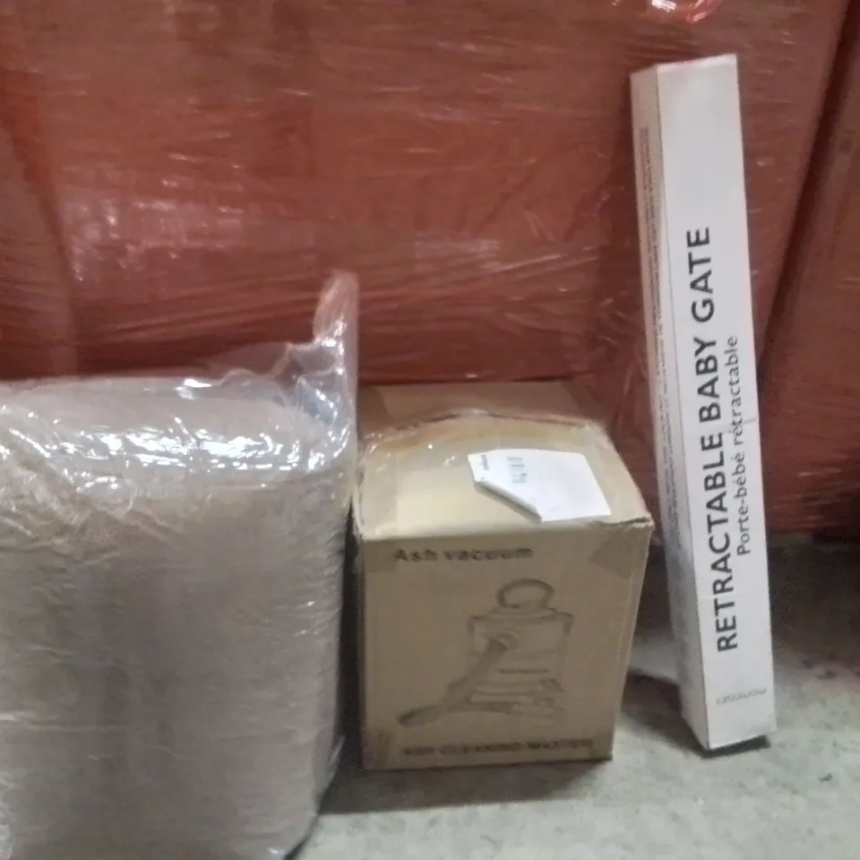 PALLET OF ASSORTED HOUSEHOLD GOODS AND PRODUCTS TO INCLUDE;VACUUM CLEAR,RETRACTABLE SAFETY GATE,BLANKET