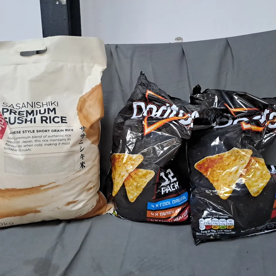 3 ASSORTED FOOD ITEMS TO INCLUDE YUTAKA SASANISHIKI PREMIUM SUSHI RICE, DORITOS CRISPS