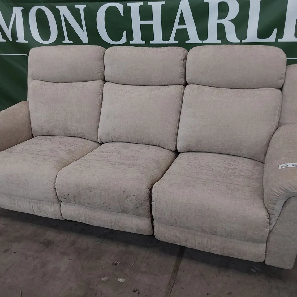 DESIGNER POWER RECLINING THREE SEATER SOFA NATURAL FABRIC 