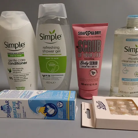 LOT OF APPROXIMATELY 20 COSMETICS ITEMS TO INCLUDE SHAMPOO , CONDITIONER , ACRYLIC NAILS , ETC
