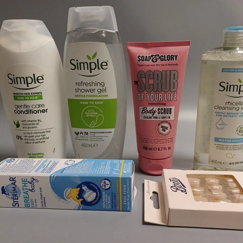 LOT OF APPROXIMATELY 20 COSMETICS ITEMS TO INCLUDE SHAMPOO , CONDITIONER , ACRYLIC NAILS , ETC  