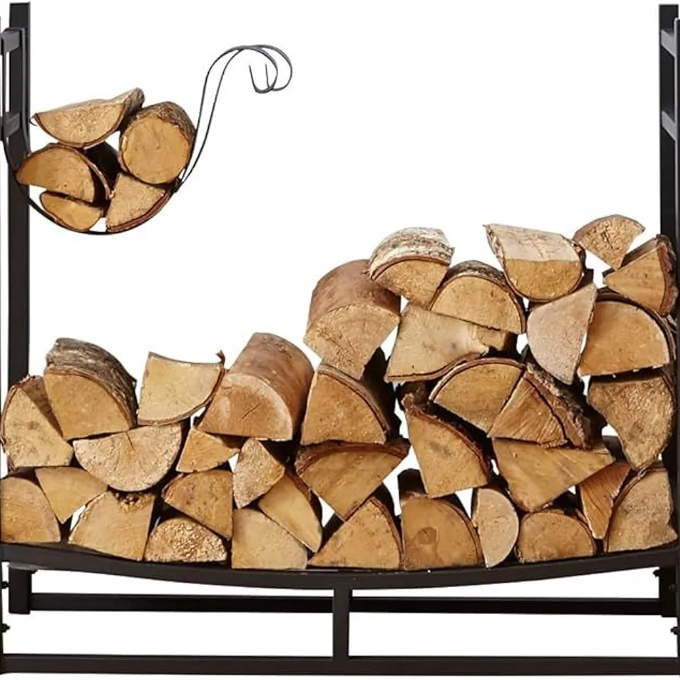 BOXED NEO BLACK INDOOR FIREWOOD LOG RACK WITH HOOKS