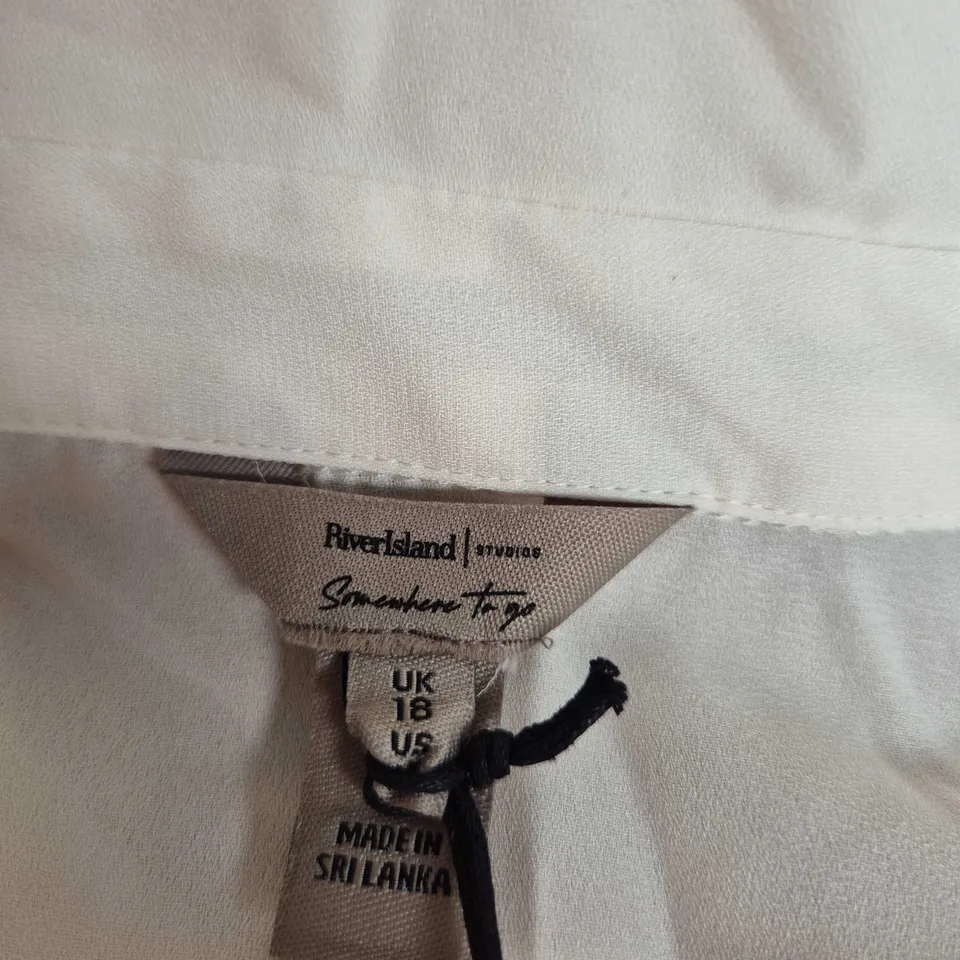 RIVER ISLAND WHITE SHIRT DRESS WITH BLACK PIPED TRIM – UK 16 (WOMENS)