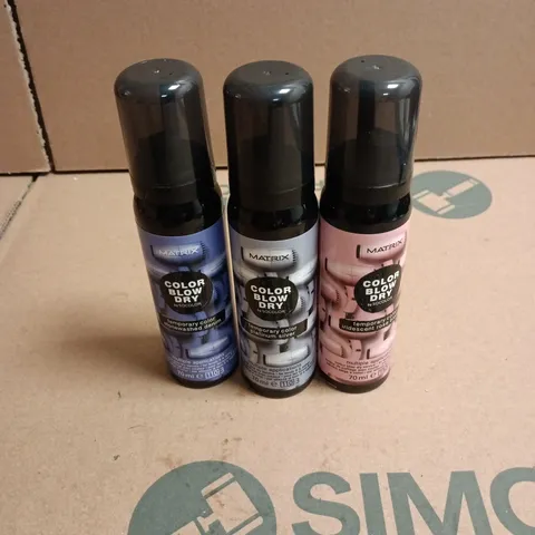 APPROXIMATELY 22 X ASSORTED MATRIX COLOR BLOW DRY HAIR CARE PRODUCTS TO INCLUDE STONEWASHED DENIM, PLATINUM SILVER ETC
