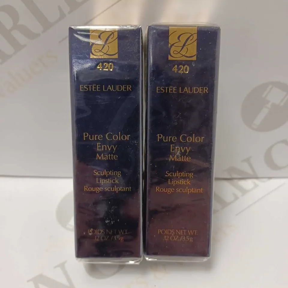 LOT OF 2 ESTEE LAUDER PURE COLOUR ENVY MATTE LIPSTICKS - #420 STRONGER 