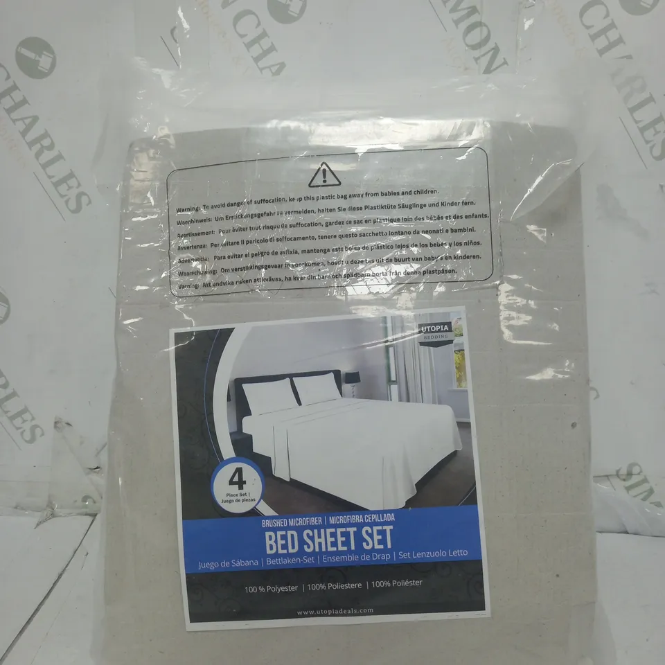 UTOPIA 4 PIECE BEDSHEET SET KING SIZE IN WHITE