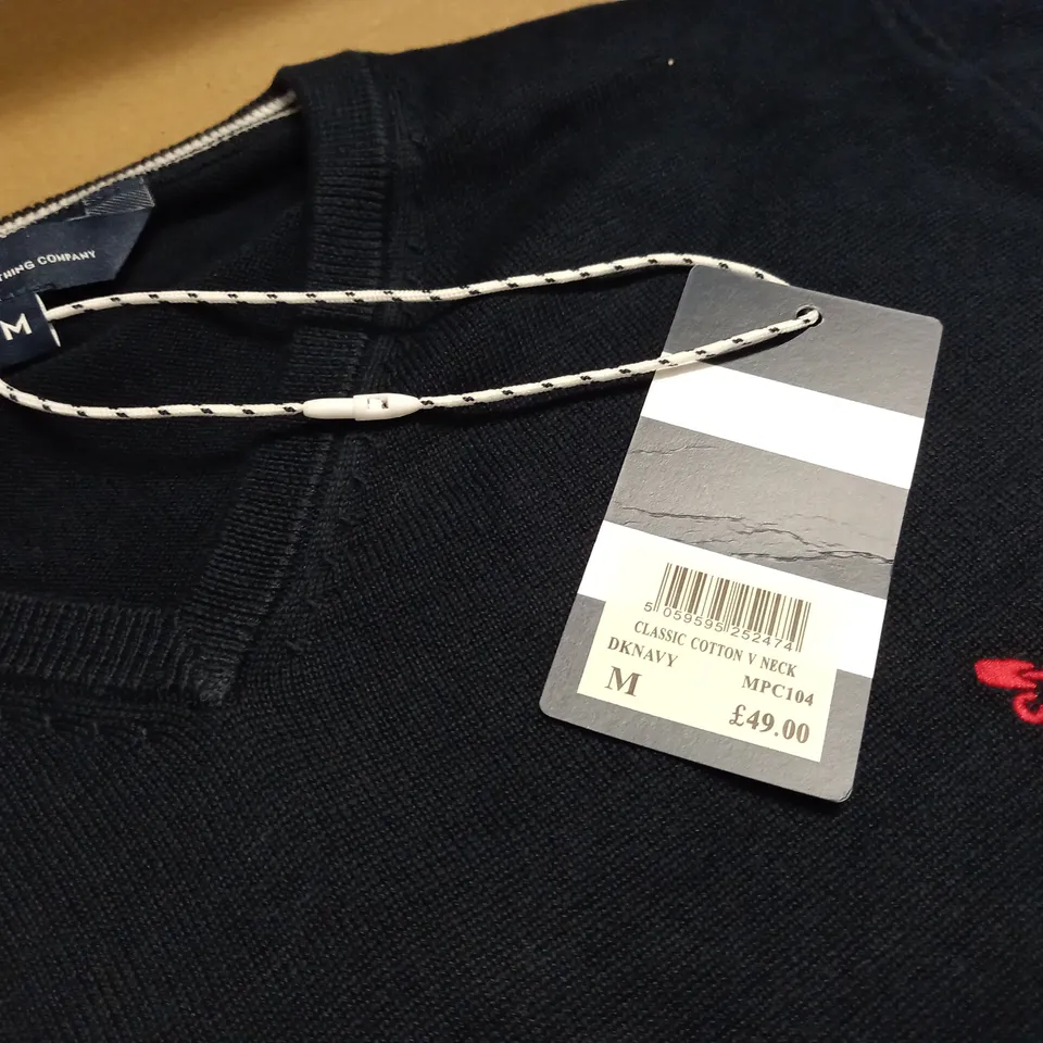 CREW CLOTHING CLASSIC NAVY V-NECK JUMPER - M