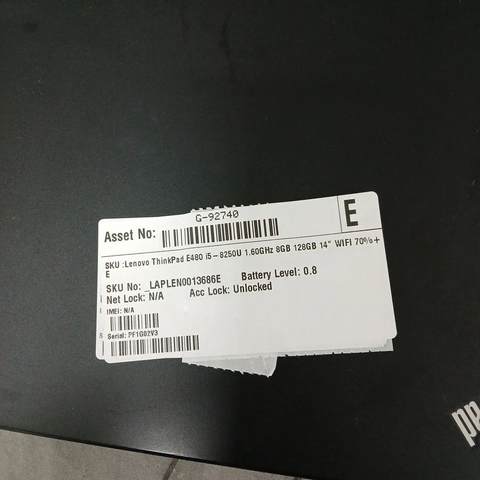 LENOVO THINKPAD E480 LAPTOP - I5-8250U, 8GB RAM, 128GB SSD, 14-INCH DISPLAY