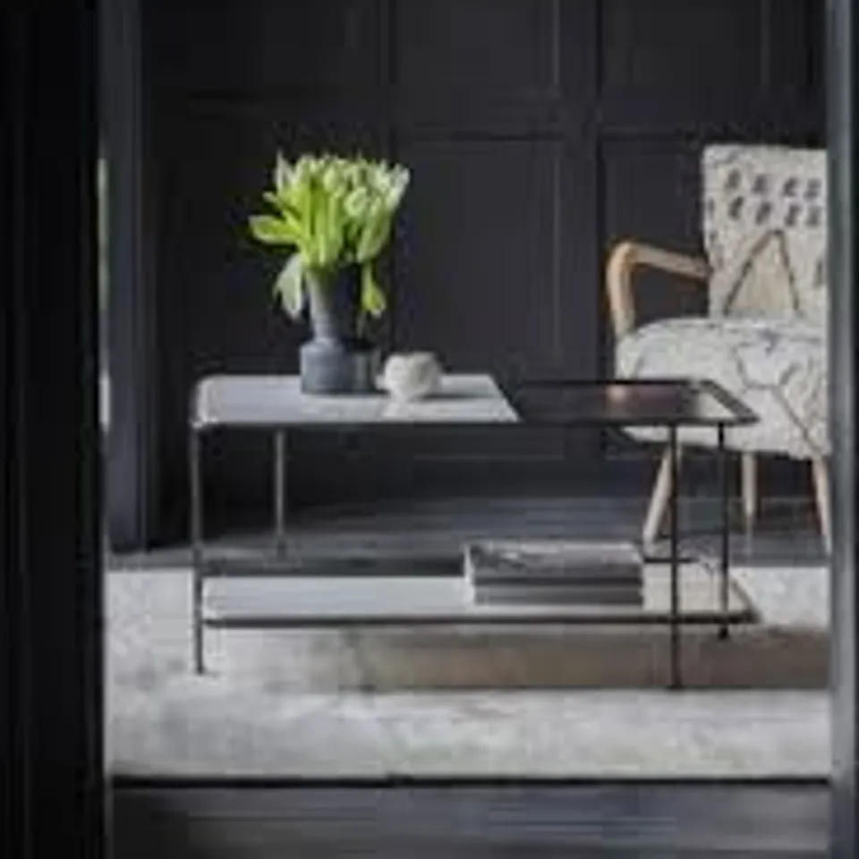 BOXED ATKIN & THYME MILLER MARBLE AND METAL COFFEE TABLE
