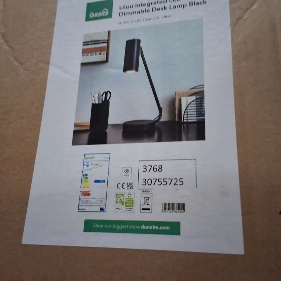 BOXED DUNELM INTEGRATED LED DESK LAMP, BLACK, DIMMABLE