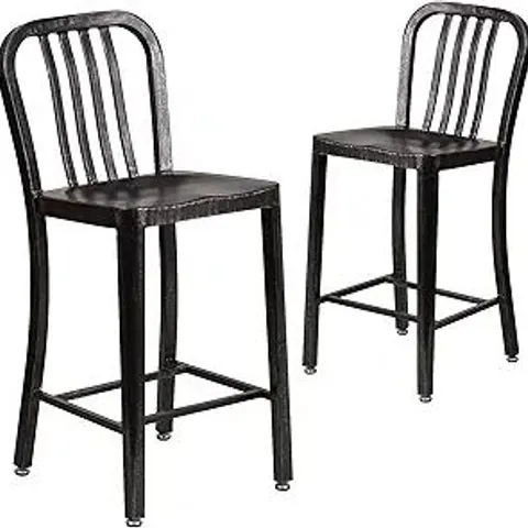 BOXED 2PK 24" HIGH BLACK-GOLD METAL COUNTER HEIGHT STOOL - CH-61200-24-BQ