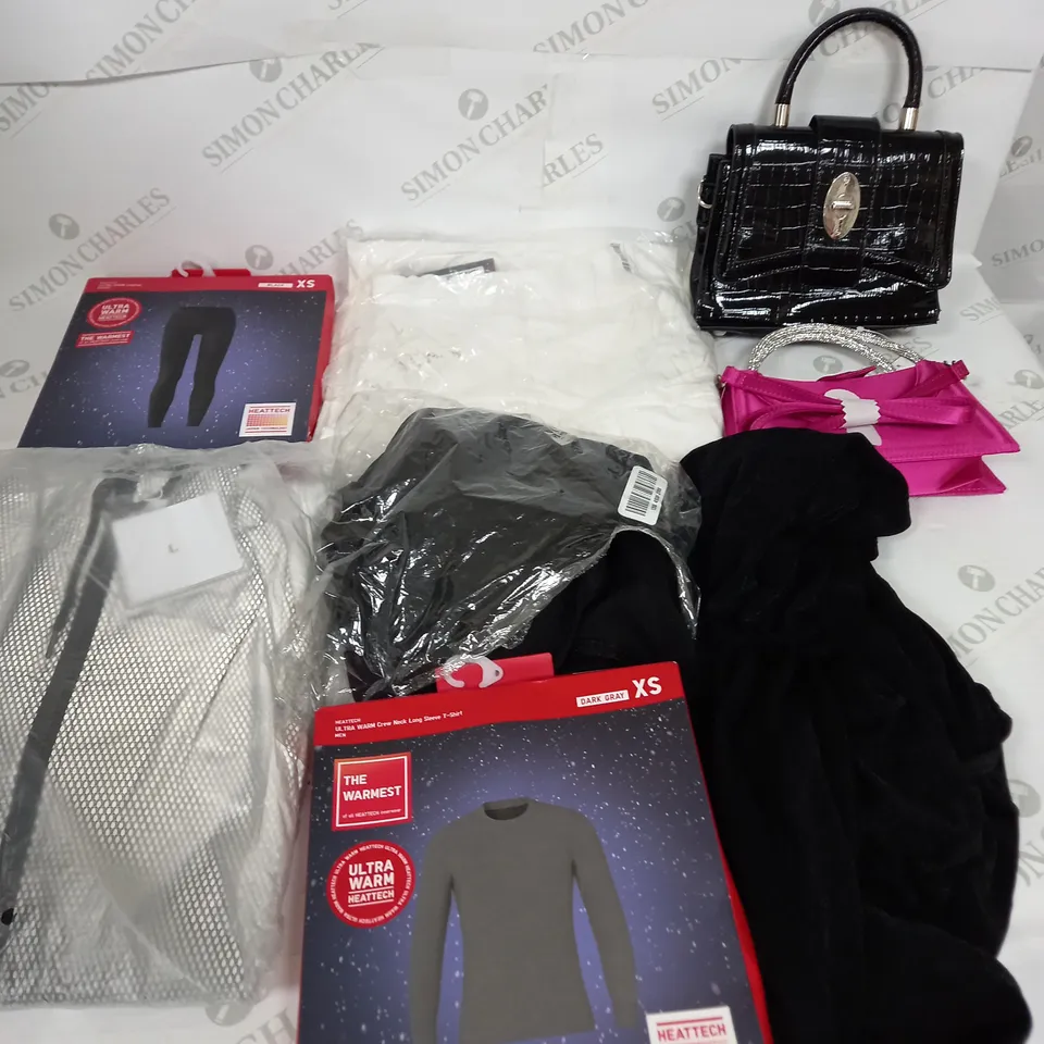 LARGE BOX OF ASSORTED CLOTHING ITEMS IN VARIOUS COLOURS AND SIZES INCLUDING TROUSERS , TOPS AND JUMPERS 