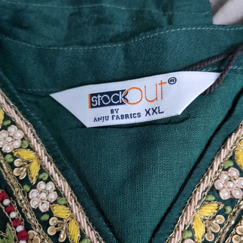 STOCK OUT BY ANJU FABRICS – WOMEN'S GREEN EMBROIDERED KURTI (XXL)