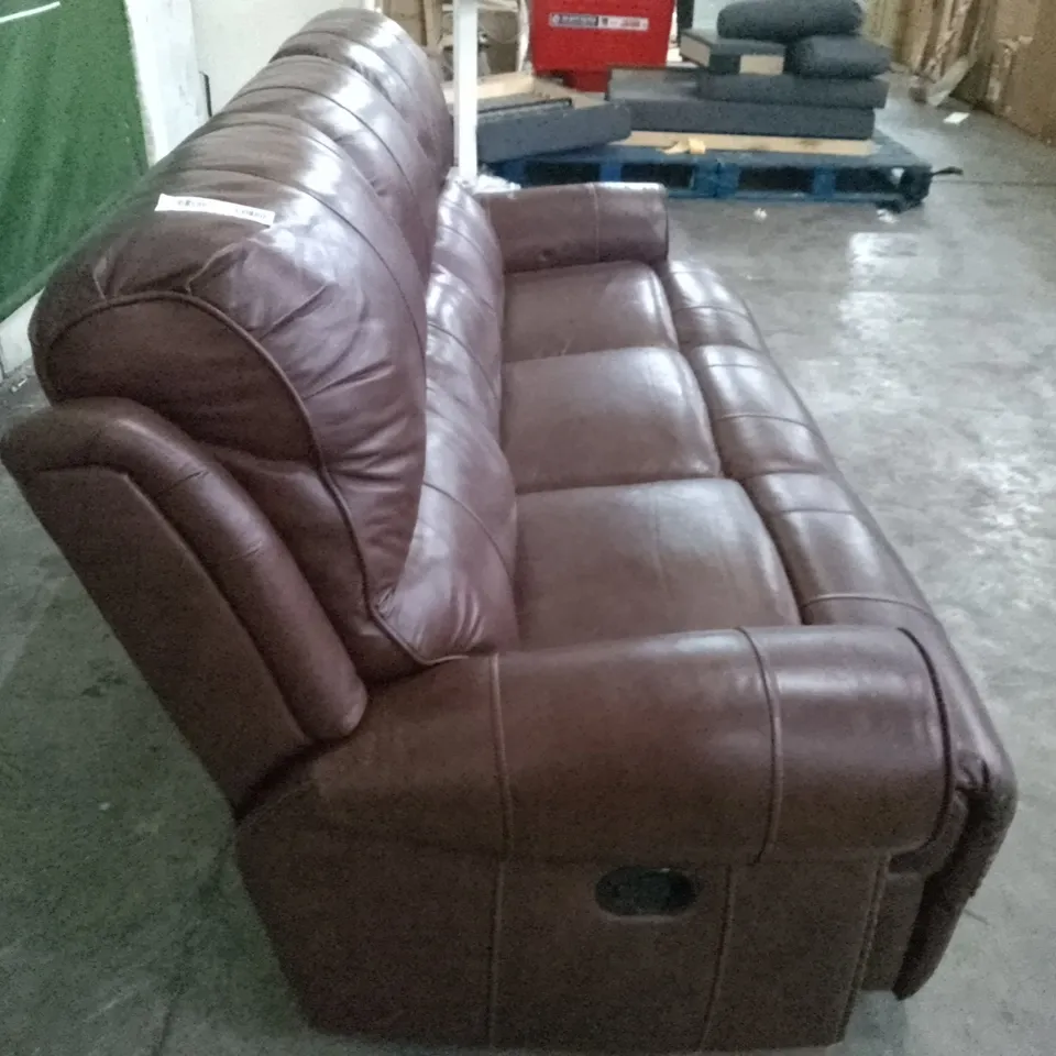 QUALITY DESIGNER MANUAL RECLINER 3 SEATER SOFA - DARK BROWN LEATHER