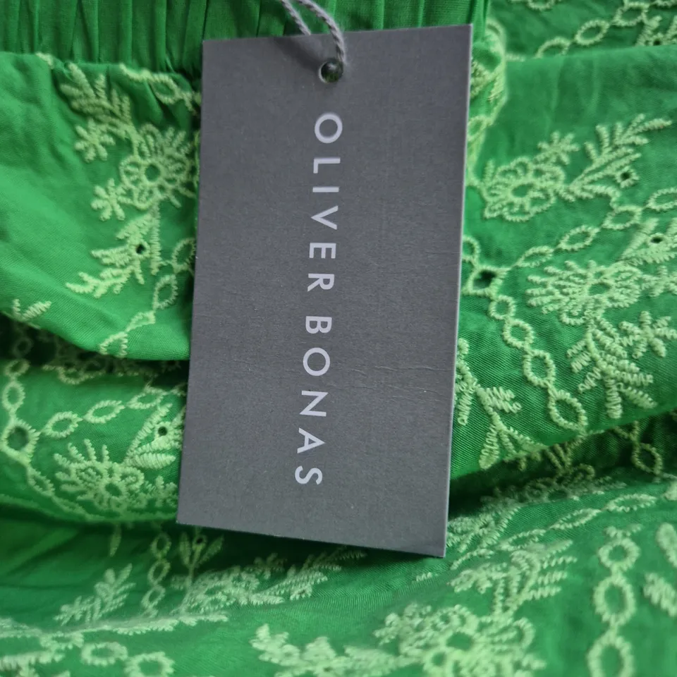 OLIVER BONAS BRODERIE MIDI DRESS IN GREEN, UK SIZE 10