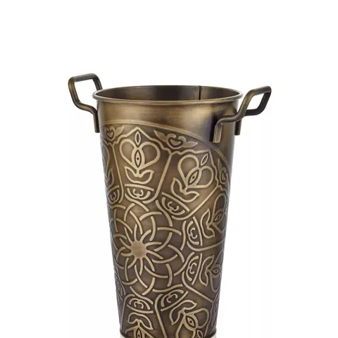 BOXED THE MIA GOLD VASE GARDEN HOME DECOR GALVANISED STEEL ANTIQUE GOLD 40H CM