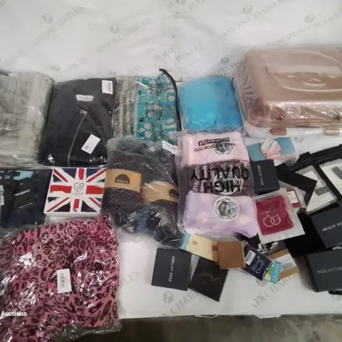 BOX CONTAINING LARGE AMOUNT OF MIXED FASHION ITEMS, SILVER PLATE AND COSTUME JEWELLERY, CLOTHING ITEMS ETC.