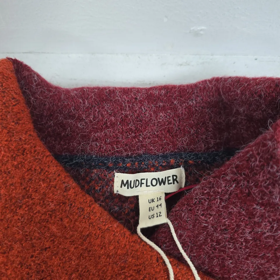 MUDFLOWER WOMEN'S COLOUR-BLOCK KNITWEAR – UK 16 (EU 44, US 12) – ORANGE & NAVY